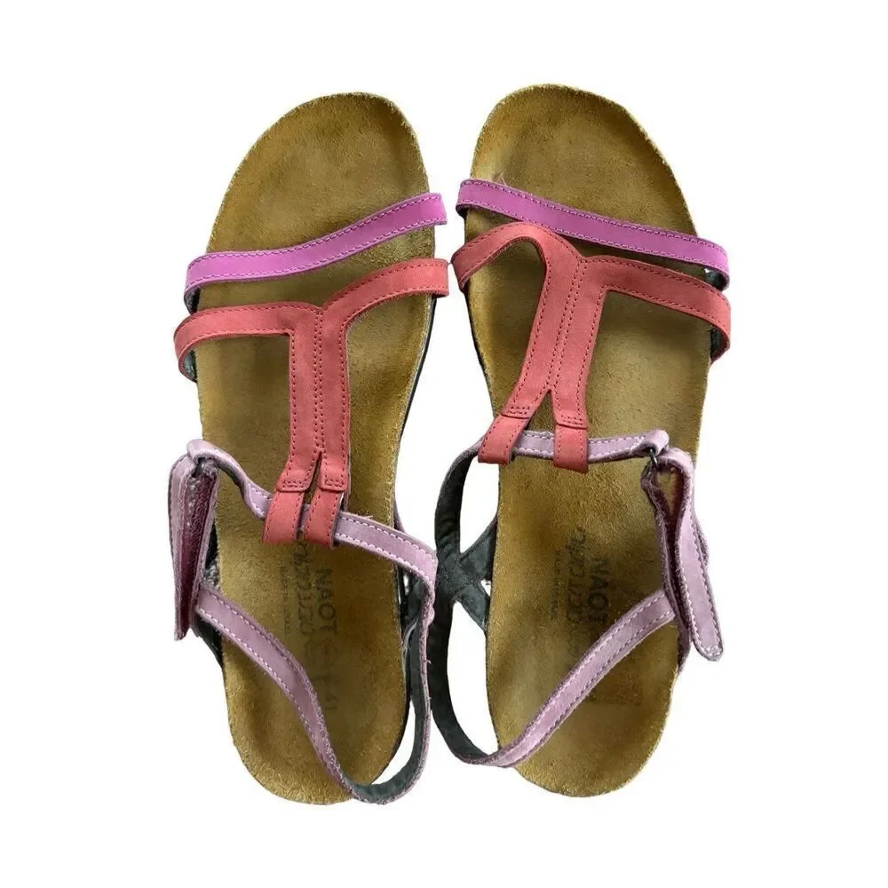 NAOT Judith Sandals Pink Leather Uppers Size 41 / 10 Strappy Boho Cork - Picture 2 of 6